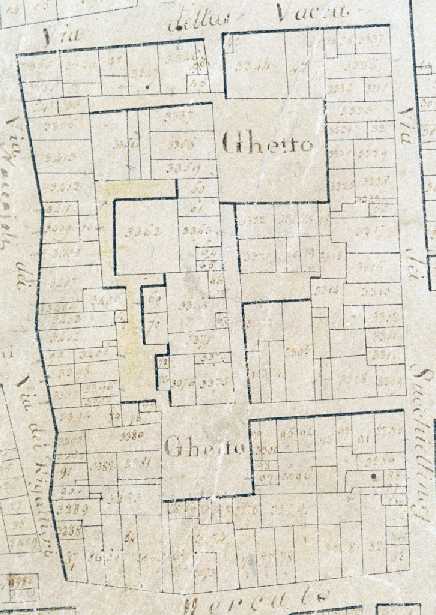 Map of the ghetto of Firenze, with particles and owners