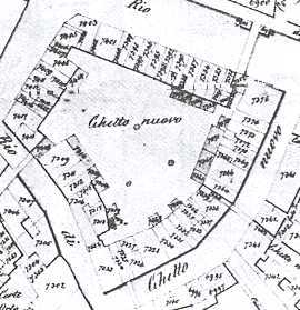 Map of the ghetto of Venezia, with particles and owners