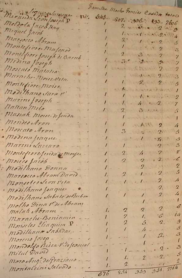 Livorno (Leghorn), Heads of Family of the year 1784
